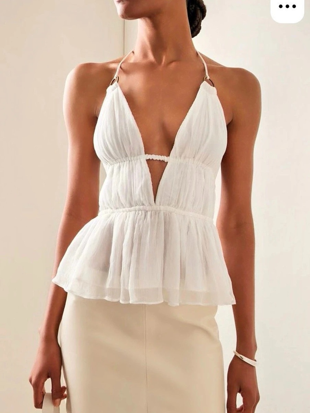 Zeynep Arçay Silk Chiffon Helen Top White FR 38